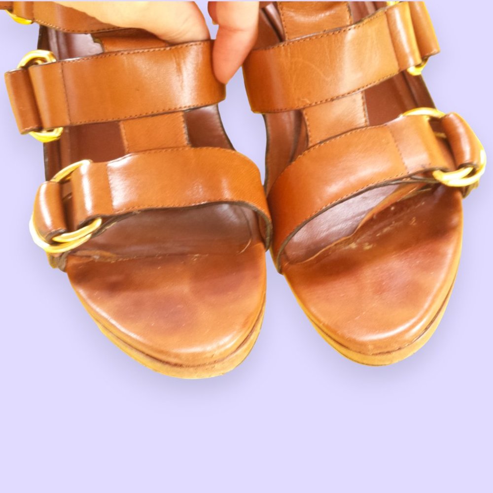 Stunning Brown Leather Strappy Sandals/Heels Cole Haan 6.5 - Picture 3 of 9